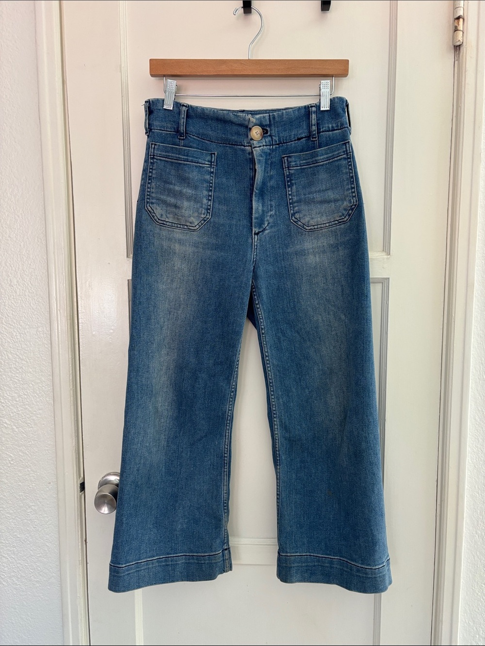 Maeve Colette Cropped Wide-Leg Jeans in Medium Blue